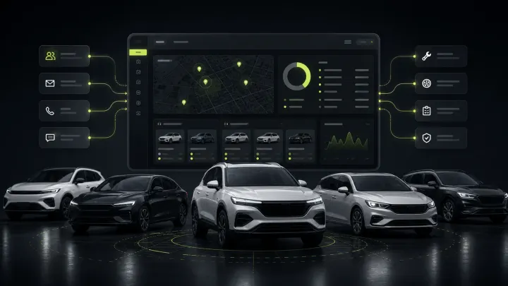 BizRent fleet operations platform connecting vehicles, sales, and maintenance workflows