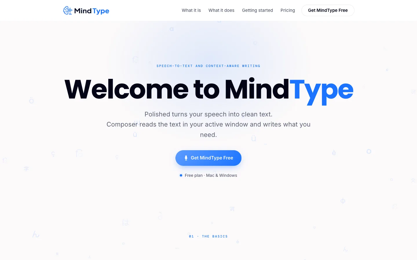 MindType speech-to-text application website